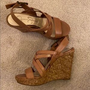Jessica Simpson cognac strap wedges size 6.5